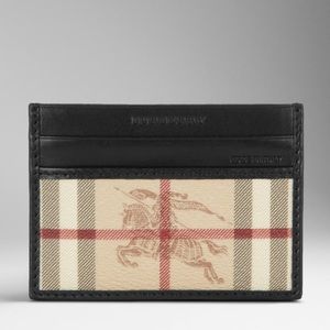 Burberry Beige / Black Card Case Holder Check Horsemark Classic Pvc Leather